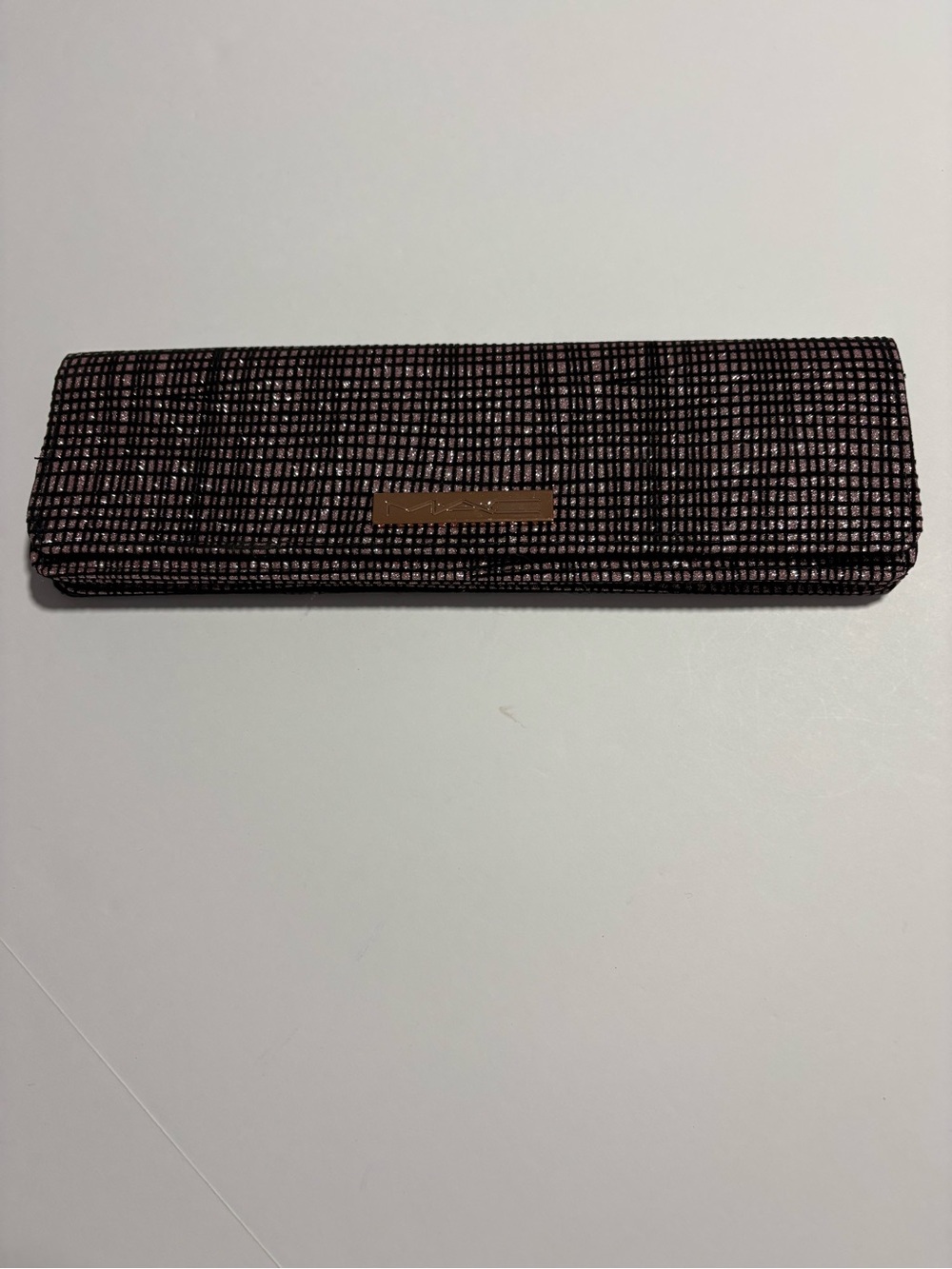 MAC women cosmetics bag black Textured Fold-Over Clutch with Gold Plaque